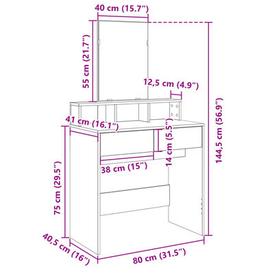 vidaXL Coiffeuse avec miroir chêne sonoma 80x41x144,5 cm