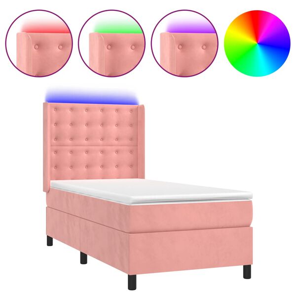 vidaXL Sommier &agrave; lattes de lit matelas et LED Rose 100x200 cm Velours