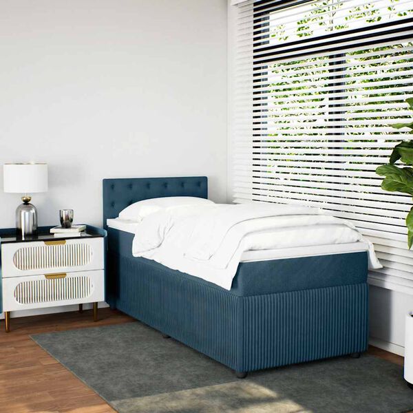 vidaXL Sommier &agrave; lattes de lit avec matelas bleu 90x190 cm velours