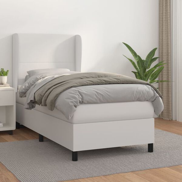 vidaXL Sommier &agrave; lattes de lit avec matelas Blanc 100x200cm Similicuir