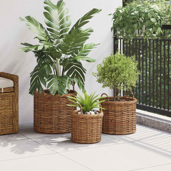 vidaXL Panier &agrave; plantes avec stockage 3 pcs Marron Rattan Kubu