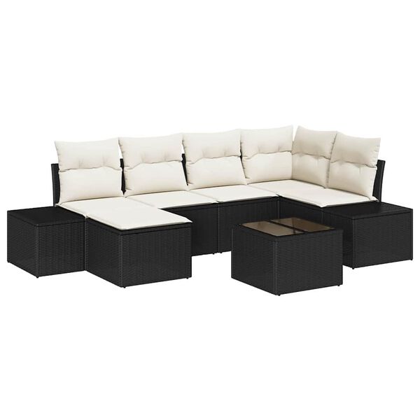 vidaXL Ensemble de canap&eacute; de jardin 6 pcs Noir et Cr&egrave;me polyrotin