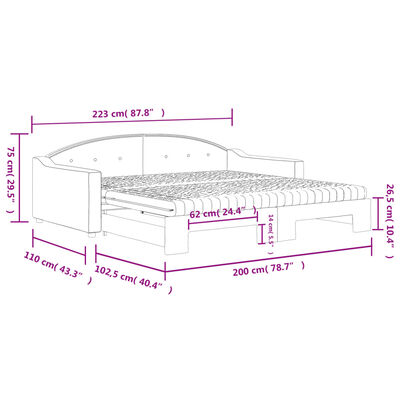 vidaXL Lit de jour avec gigogne et matelas noir 100x200 cm tissu