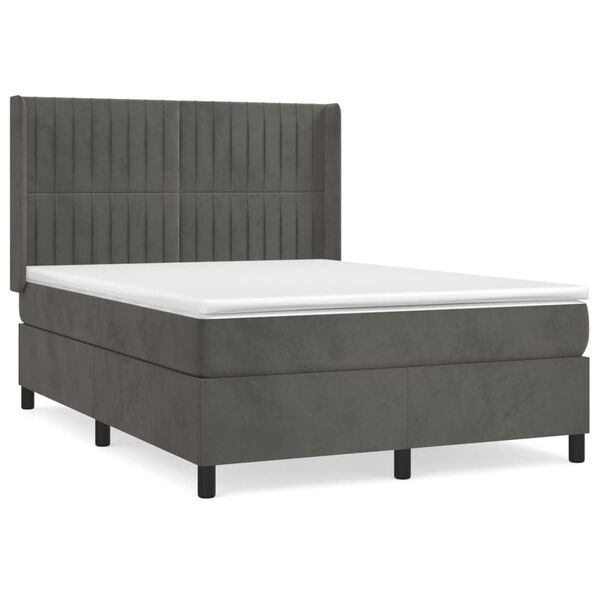 vidaXL Sommier &agrave; lattes de lit et matelas Gris fonc&eacute; 140x200cm Velours