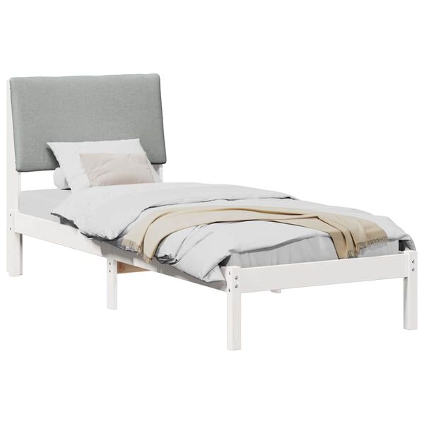 vidaXL Cadre de lit Blanc et gris clair 75 x 190 cm Bois massif en pin