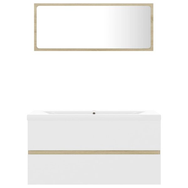 vidaXL Ensemble de meubles de bain Blanc et ch&ecirc;ne sonoma Agglom&eacute;r&eacute;