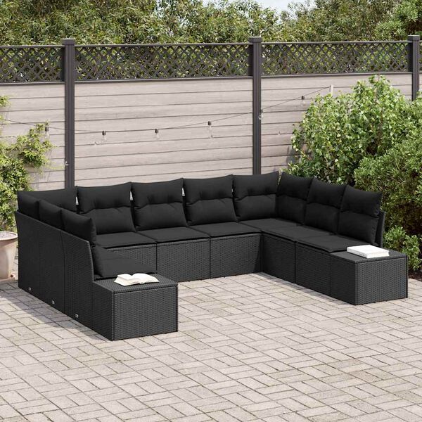 vidaXL Ensemble de canap&eacute; de jardin avec coussin 9 pcs Noir Polyrotin