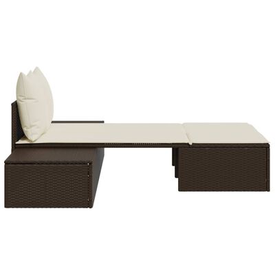 vidaXL Chaise longue double avec coussins marron résine tressée