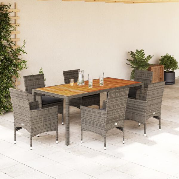 vidaXL Ensemble &agrave; manger de jardin et coussins 7 pcs gris rotin acacia