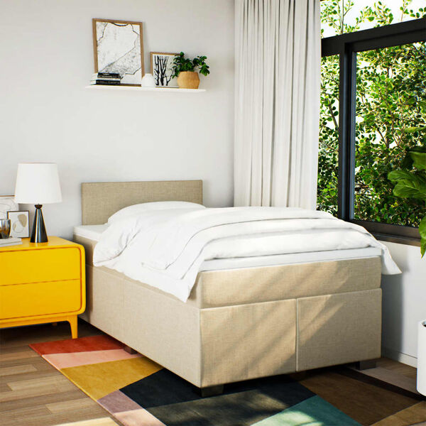 vidaXL Sommier &agrave; lattes de lit avec matelas cr&egrave;me 120x190 cm tissu