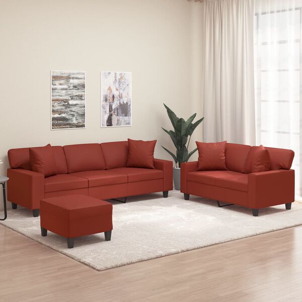 vidaXL Ensemble de canap&eacute;s 3 pcs oreillers et coussins Rouge bordeaux