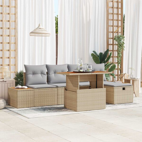 vidaXL Ensemble de canap&eacute; de jardin avec coussin 6 pcs Beige polyrotin