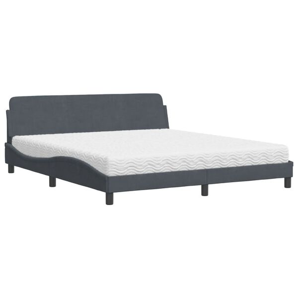 vidaXL Lit avec matelas Dover gris fonc&eacute; 180x200 cm velours