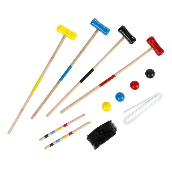 HI Jeu de croquet 18 pcs pour 4 joueurs bois