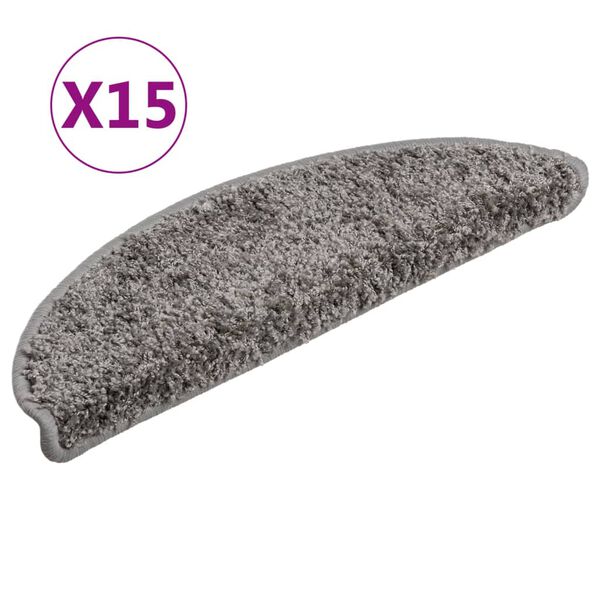 vidaXL Tapis d'escalier 15 pi&egrave;ces 56 x 17 x 3 cm Gris Demi-rond