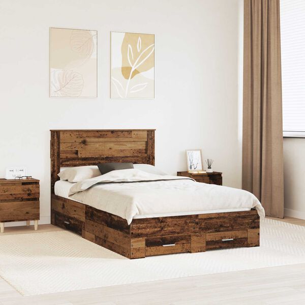 vidaXL Cadre de lit Bois ancien 120 x 190 cm Bois d'ing&eacute;nierie