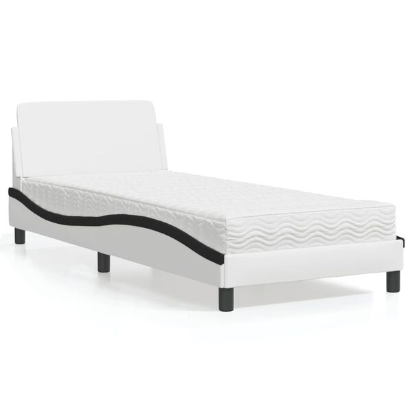 vidaXL Lit avec matelas Dover blanc et noir 90x200 cm similicuir