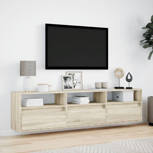 vidaXL Meuble TV mural avec LED ch&ecirc;ne sonoma 180x31x45 cm