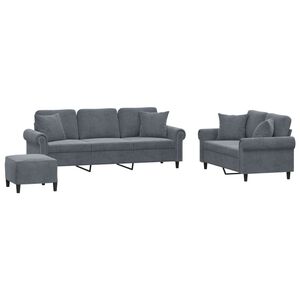 vidaXL Ensemble de canap&eacute;s 3 pcs avec coussins gris fonc&eacute; velours