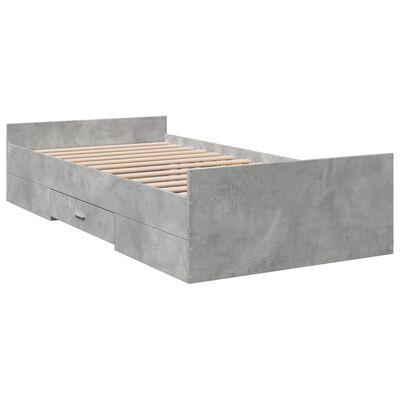 vidaXL Cadre de lit avec tiroirs sans matelas gris béton 75x190 cm