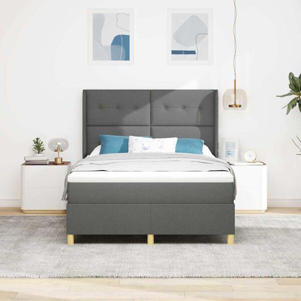 vidaXL Lit &agrave; ressorts avec matelas Gris fonc&eacute; 140 x 190 cm tissu