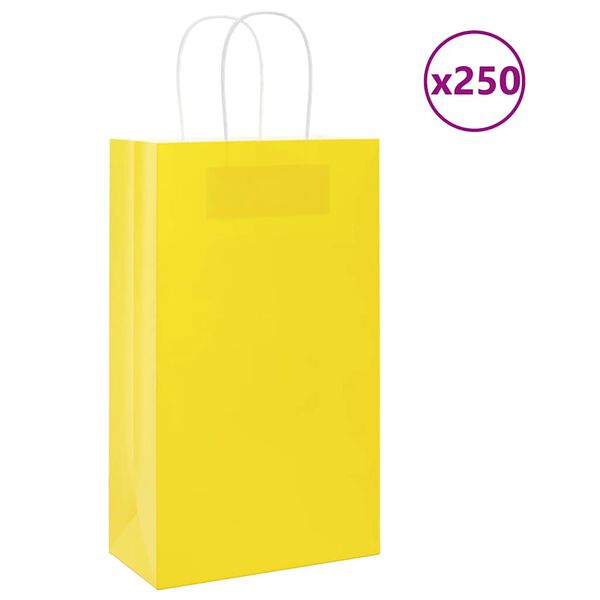 vidaXL Sacs en papier 250 pcs avec poign&eacute;es jaune 21x11x36 cm