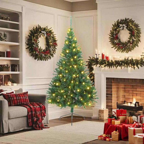 vidaXL Sapin de No&euml;l artificiel pr&eacute;-&eacute;clair&eacute; Vert 180 cm PVC