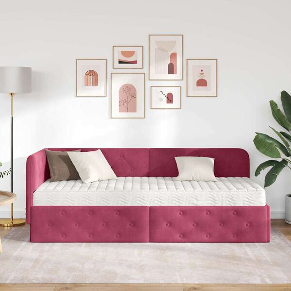 vidaXL Cadre de lit d'angle avec matelas Bordeaux 80 x 200 cm Velours