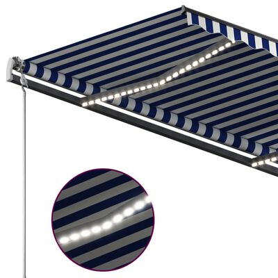 vidaXL Auvent manuel rétractable avec LED 4x3,5 m Bleu et blanc