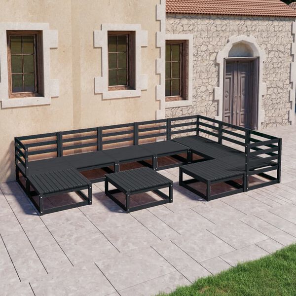 vidaXL Salon de jardin 10 pcs noir bois de pin massif