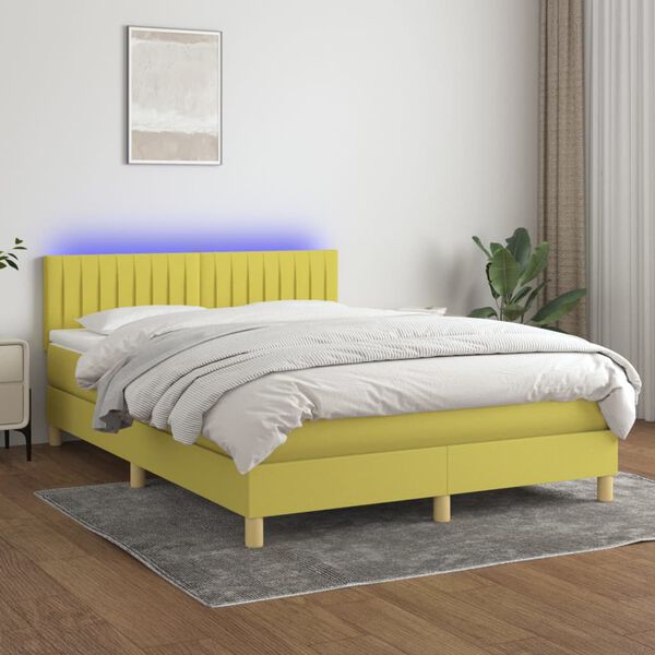 vidaXL Sommier &agrave; lattes de lit avec matelas LED Vert 140x200 cm Tissu