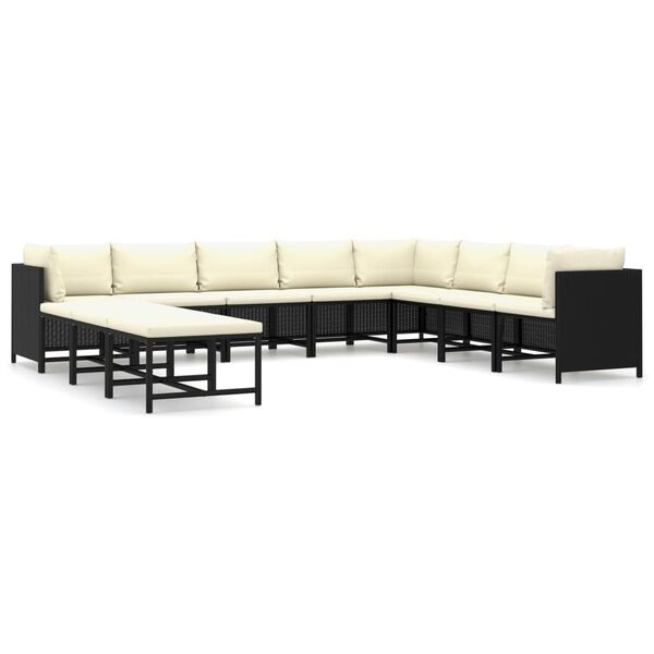 vidaXL Salon de jardin 11 pcs avec coussins R&eacute;sine tress&eacute;e Noir