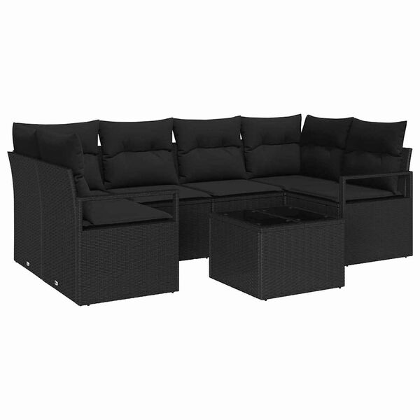 vidaXL Ensemble de canap&eacute; de jardin avec coussin 7 pcs Noir
