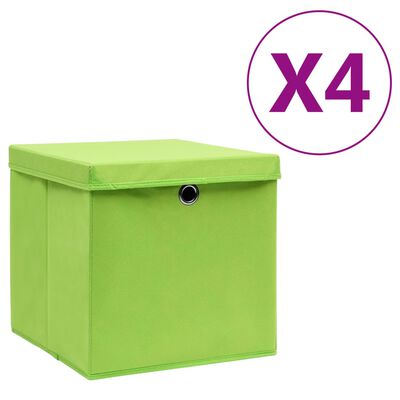vidaXL Boîtes de rangement avec couvercles 4 pcs 28x28x28 cm Vert