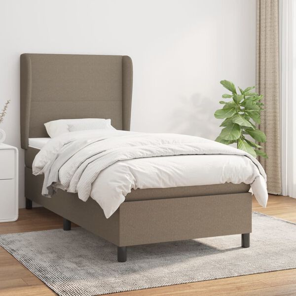 vidaXL Sommier &agrave; lattes de lit avec matelas Taupe 90x190 cm Tissu