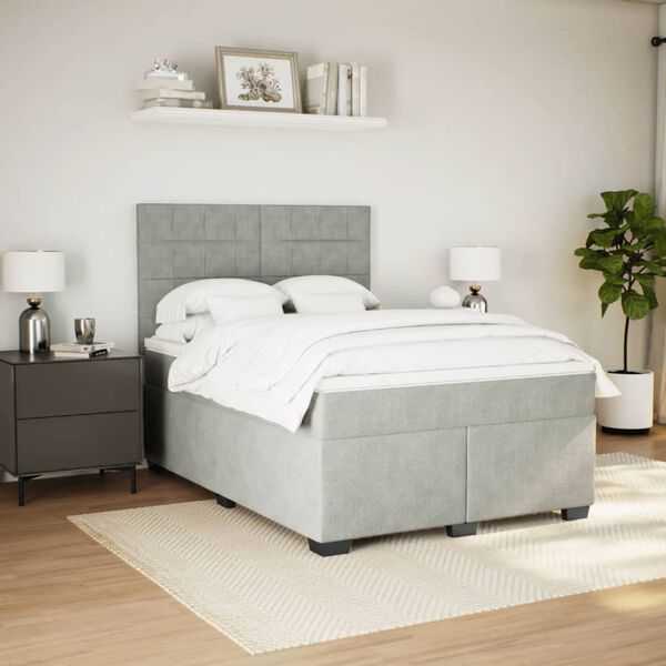 vidaXL Sommier &agrave; lattes de lit et matelas Gris clair 140x190cm Velours