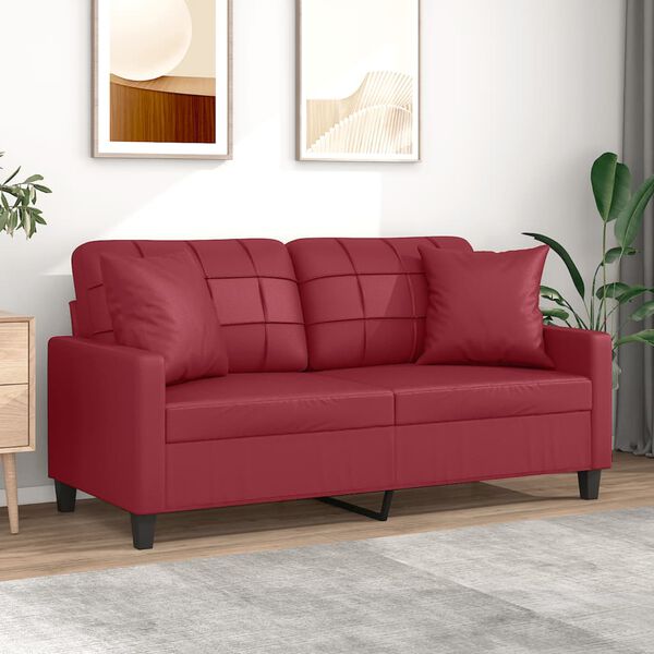 vidaXL Canap&eacute; 2 places avec oreillers bordeaux 140 cm similicuir