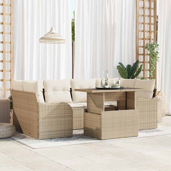 vidaXL Ensemble de canap&eacute; de jardin 7 pcs Beige Poly Rattan