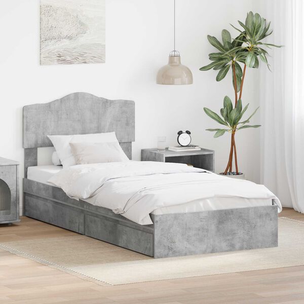 vidaXL Lit de Rangement Gris b&eacute;ton 70 x 190 cm Bois d'ing&eacute;nierie