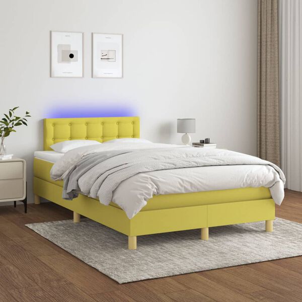 vidaXL Sommier &agrave; lattes de lit avec matelas LED Vert 120x200 cm Tissu