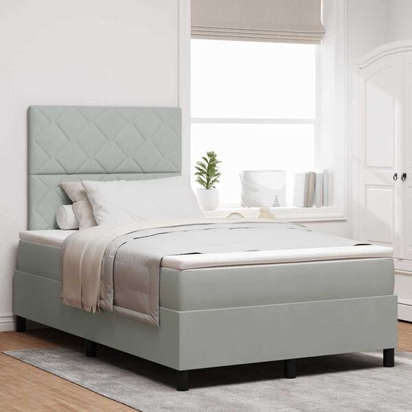 vidaXL Lit &agrave; ressort LED avec matelas Gris clair 120 x 200 cm tissu