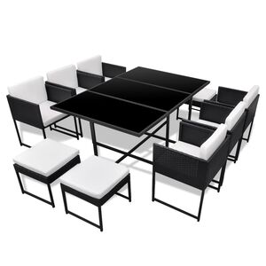 vidaXL Salon de jardin 11 pcs avec coussins R&eacute;sine tress&eacute;e Noir