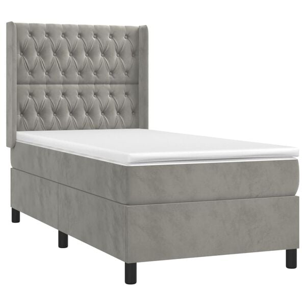 vidaXL Sommier &agrave; lattes de lit matelas et LED Gris clair 100x200 cm