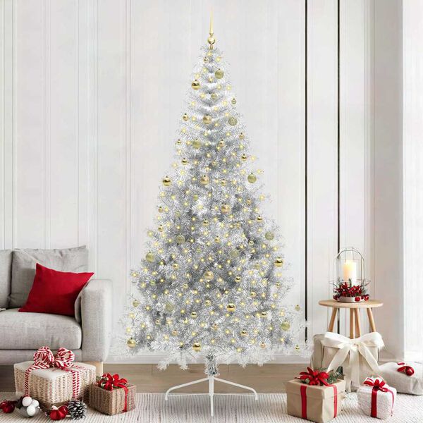vidaXL Sapin de Noël artificiel pré-éclairé Argent 240 cm PET