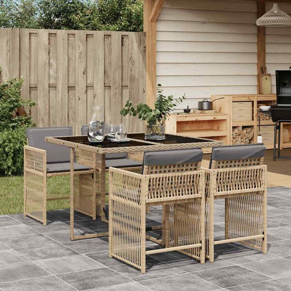 vidaXL Ensemble &agrave; manger de jardin coussins 5 pcs m&eacute;lange beige rotin