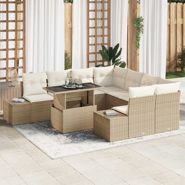 vidaXL Ensemble de canapé de jardin avec coussin 9 pcs Beige et crème