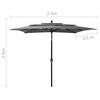 vidaXL Parasol de jardin à 3 niveaux avec mât en aluminium anthracite