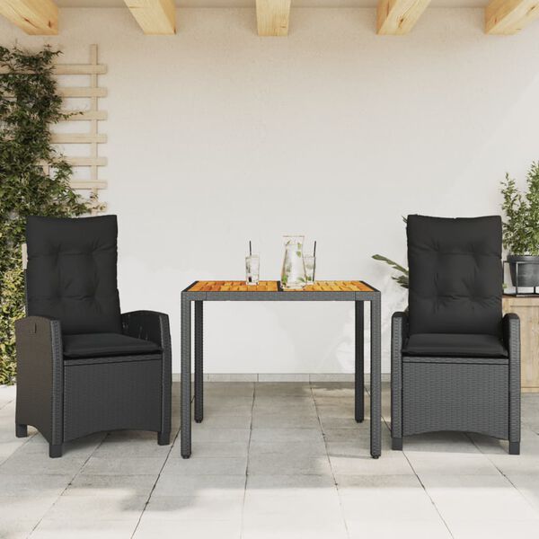 vidaXL Ensemble &agrave; manger de jardin 9pcs coussins noir r&eacute;sine tress&eacute;e