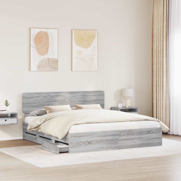 vidaXL Cadre de lit Gris Sonoma 200 x 200 cm Bois Ing&eacute;nierie