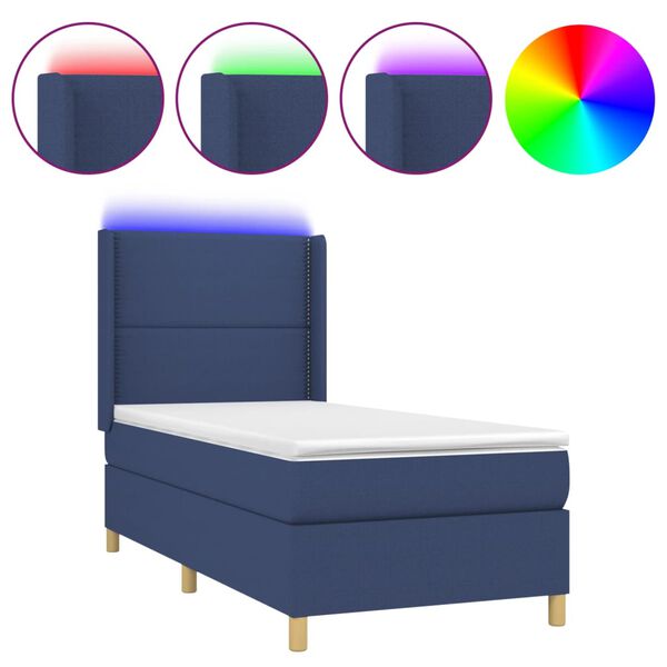 vidaXL Sommier &agrave; lattes de lit matelas et LED Bleu 90x190 cm Tissu
